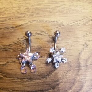 White and Pink Star Belly Rings